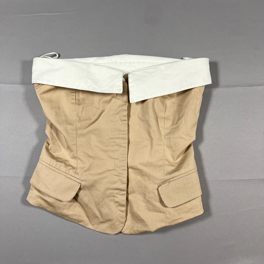Zara Gabardine Corset Top Womens XS Beige Square Neckline Strapless Cropped